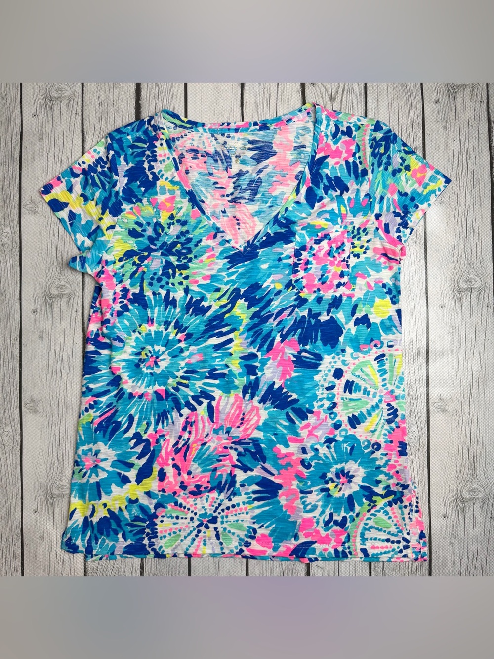 Lilly Pulitzer Women's S Meredith Top Dive In Short Sleeve V Neck Shirt